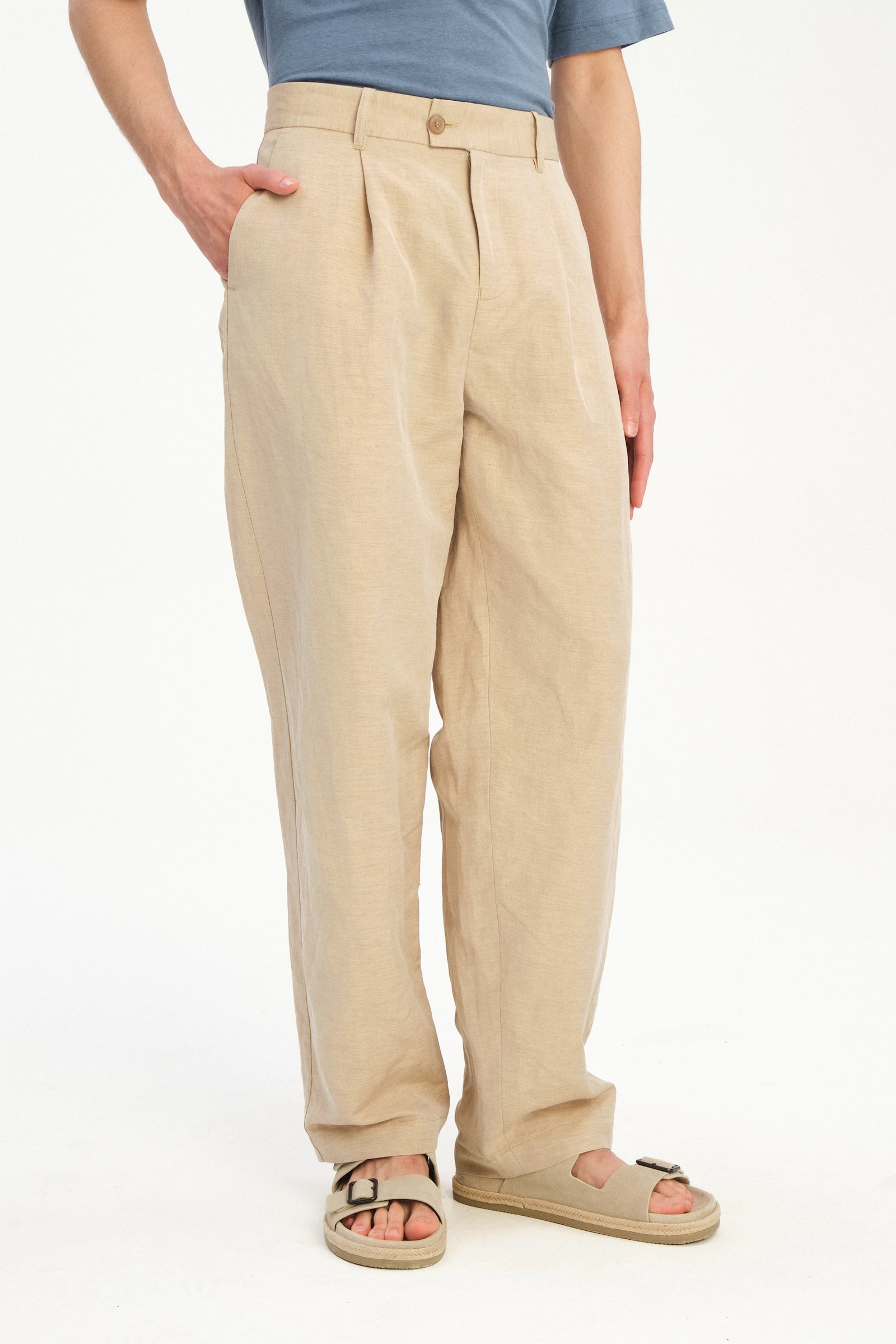 Amsterdam Trousers in a Natural Beige Italian Blend of Cotton and Linen