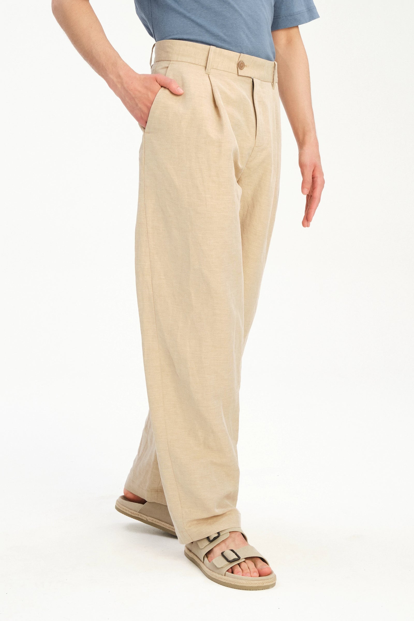 Amsterdam Trousers in a Natural Beige Italian Blend of Cotton and Linen