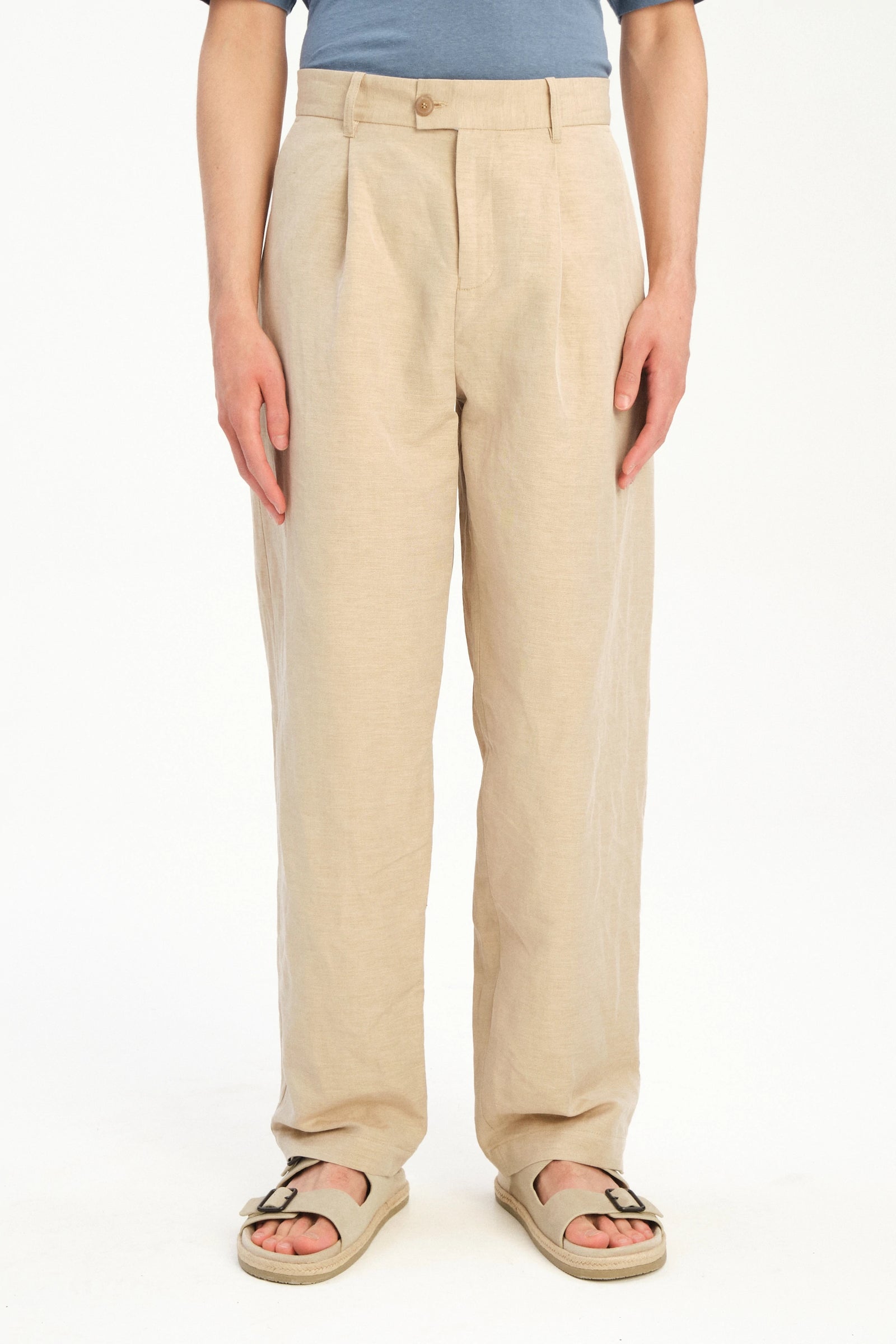 Amsterdam Trousers in a Natural Beige Italian Blend of Cotton and Linen