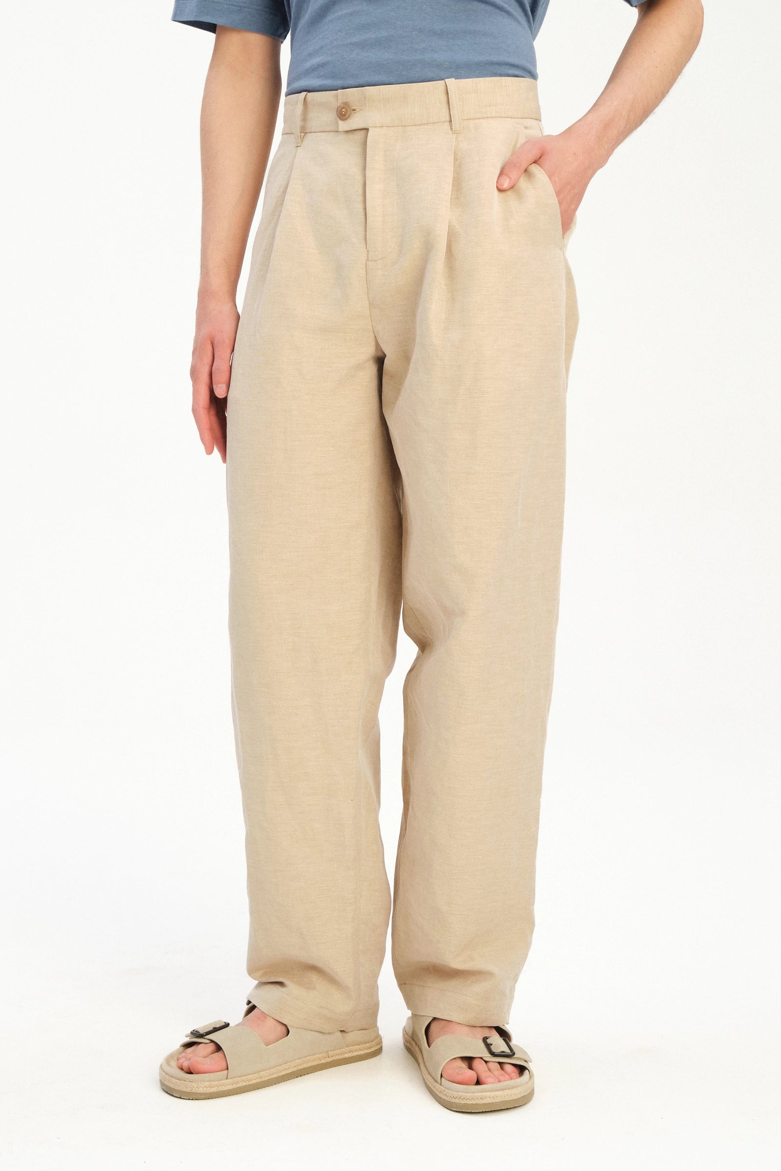 Amsterdam Trousers in a Natural Beige Italian Blend of Cotton and Linen