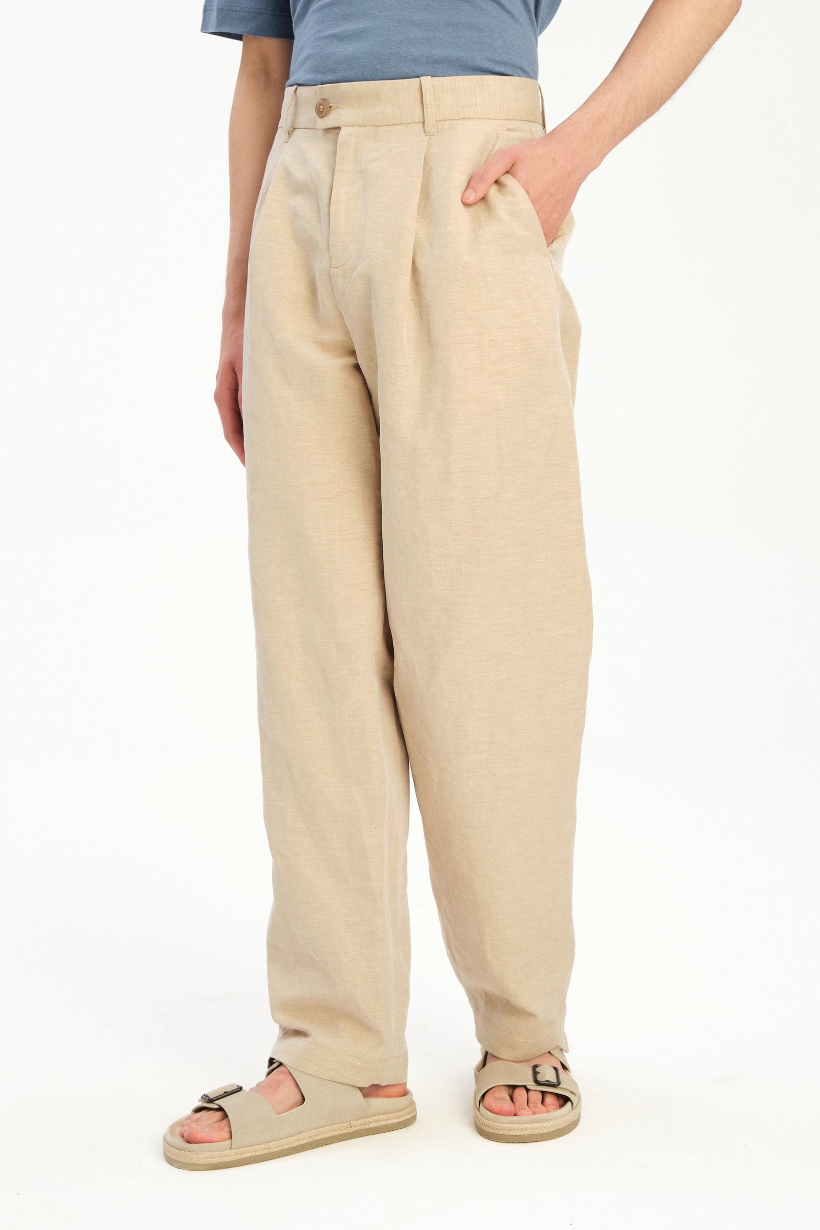 Amsterdam Trousers in a Natural Beige Italian Blend of Cotton and Linen