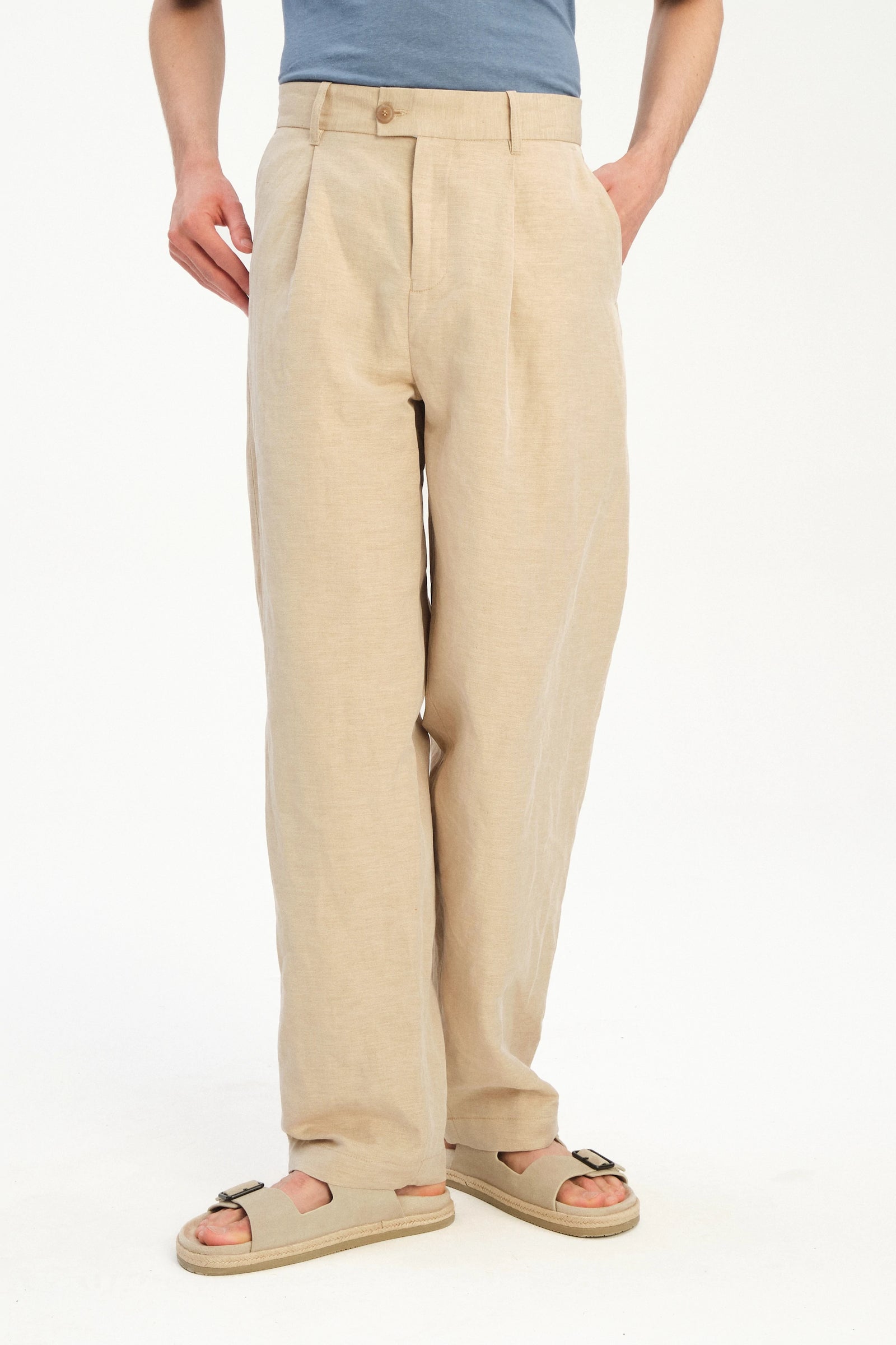 Amsterdam Trousers in a Natural Beige Italian Blend of Cotton and Linen