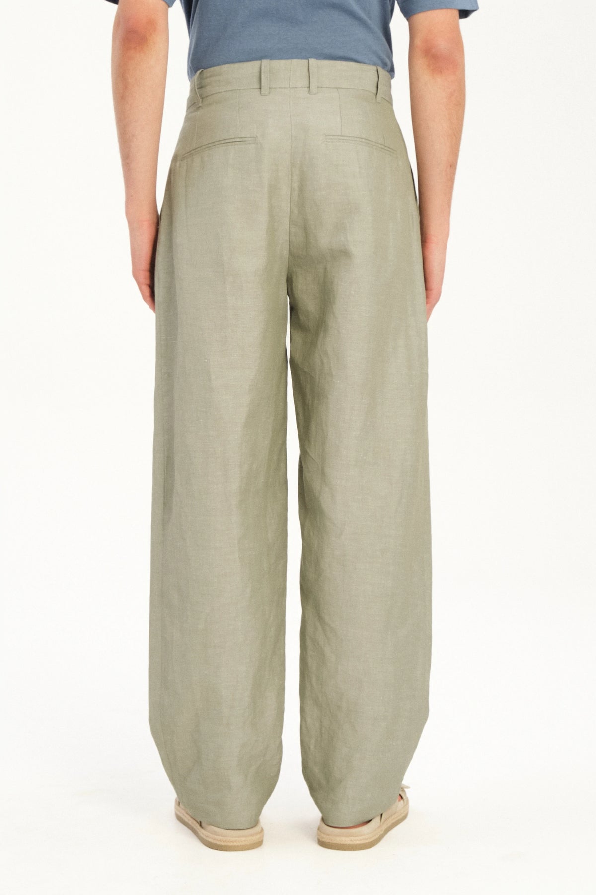 Amsterdam Trousers in a Sage Green Italian Blend of Cotton and Linen
