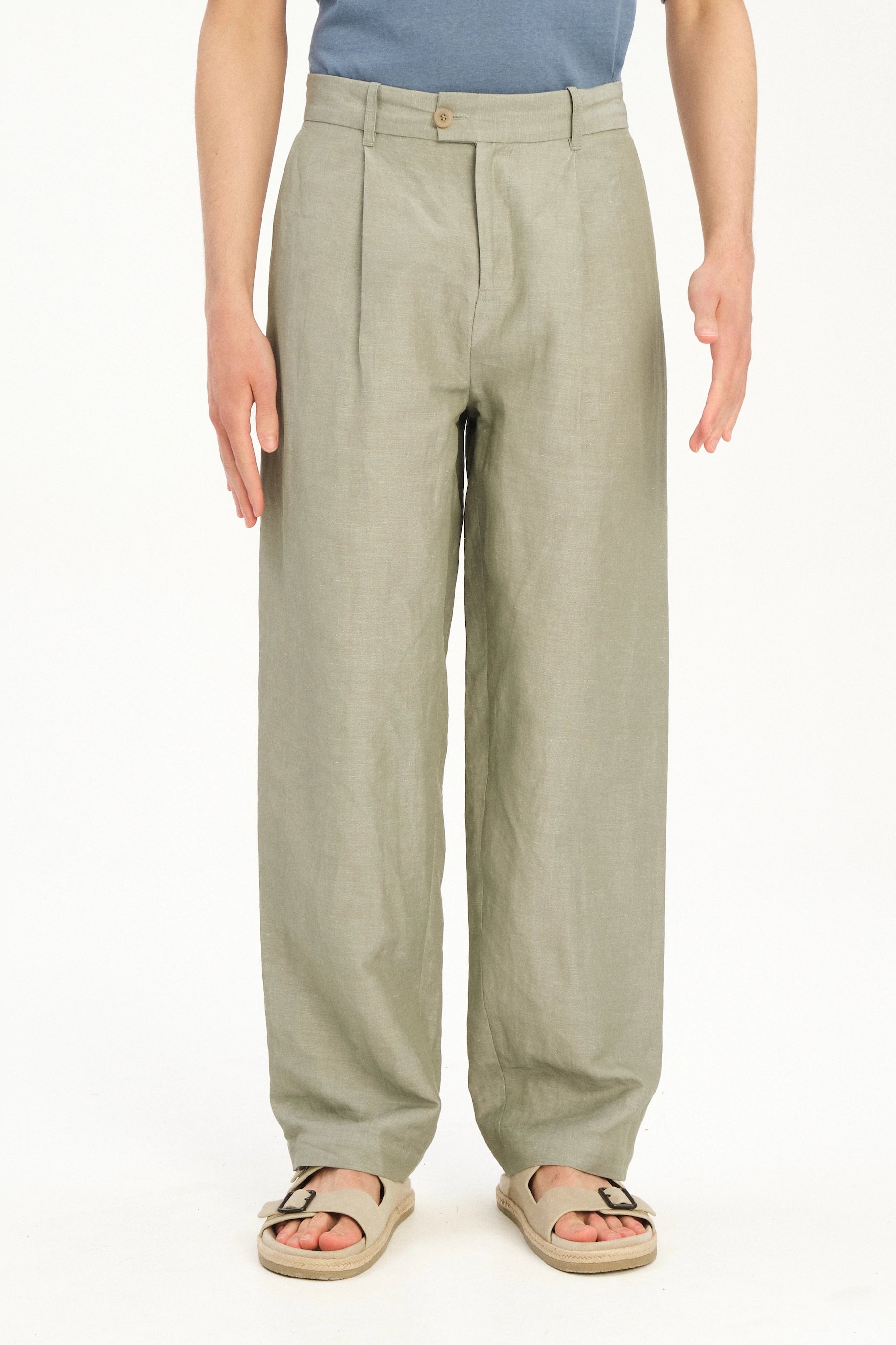 Amsterdam Trousers in a Green Italian Blend of Cotton and Linen