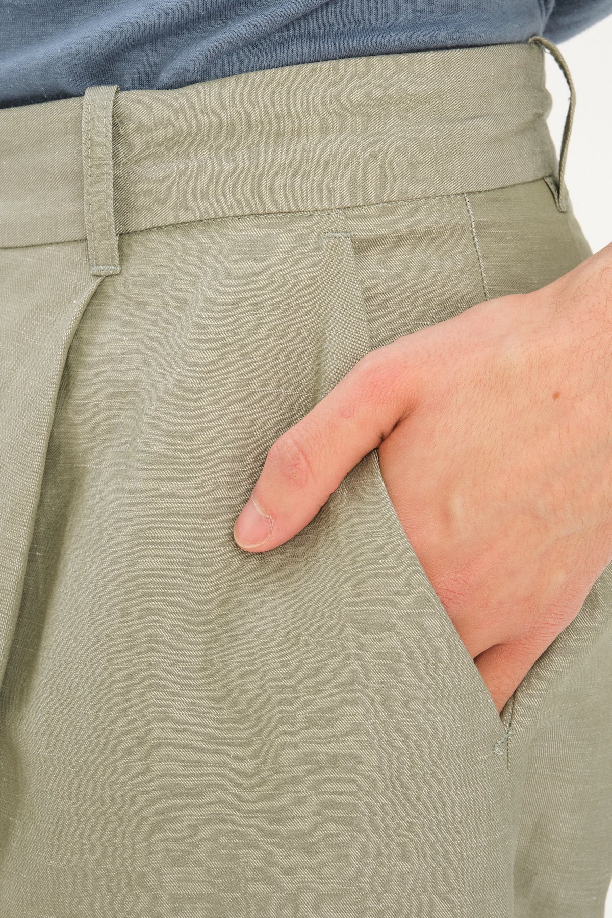 Amsterdam Trousers in a Sage Green Italian Blend of Cotton and Linen