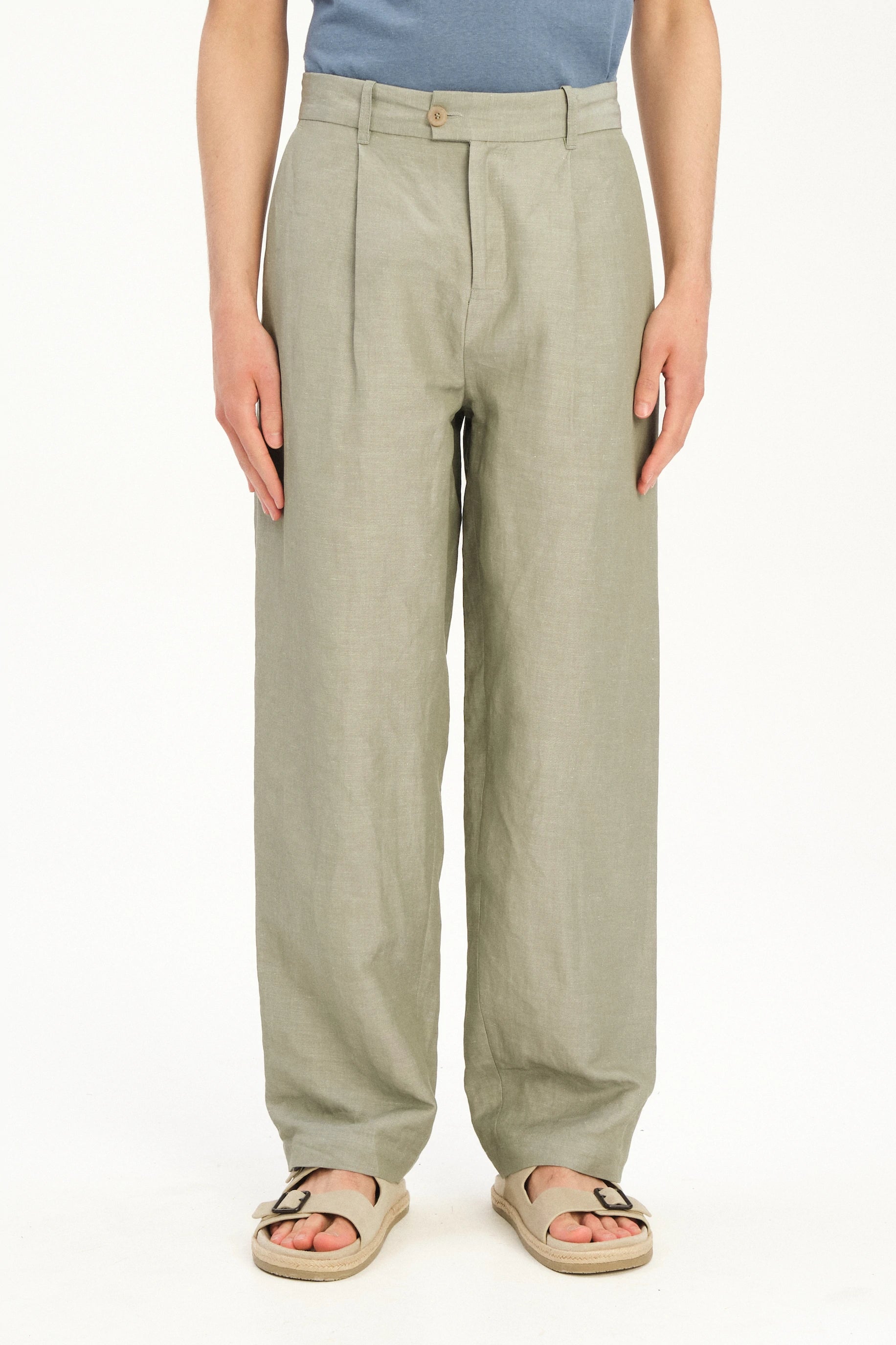 Amsterdam Trousers in a Green Italian Blend of Cotton and Linen
