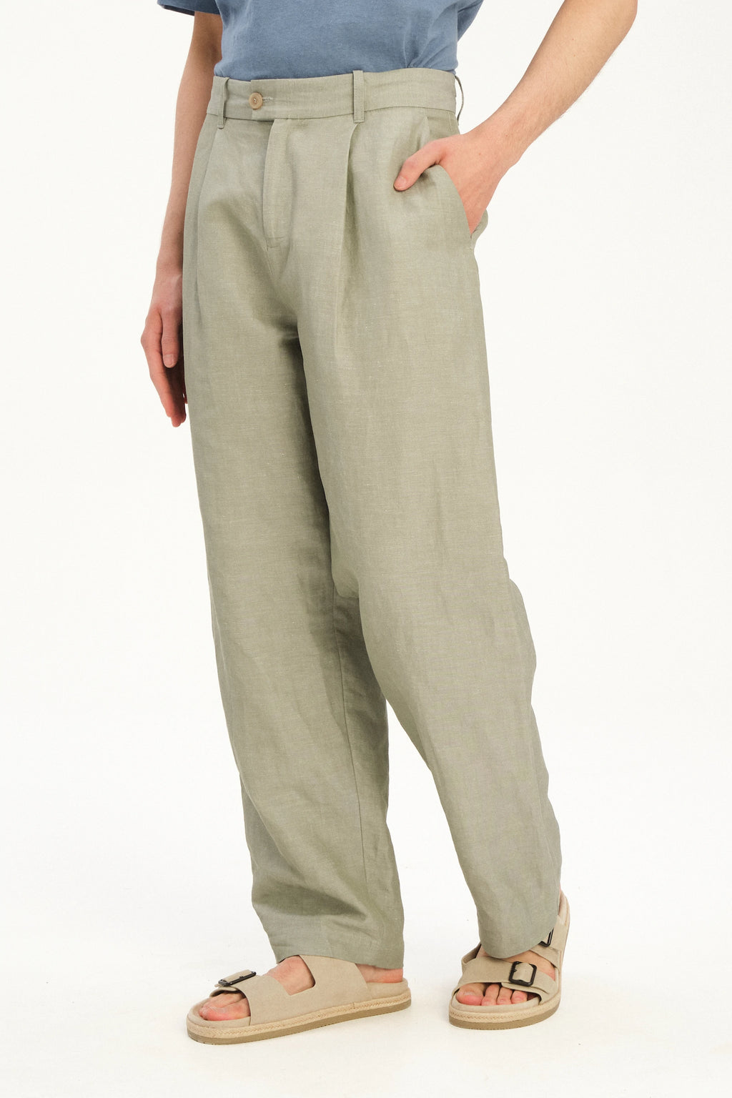 Amsterdam Trousers in a Green Italian Blend of Cotton and Linen