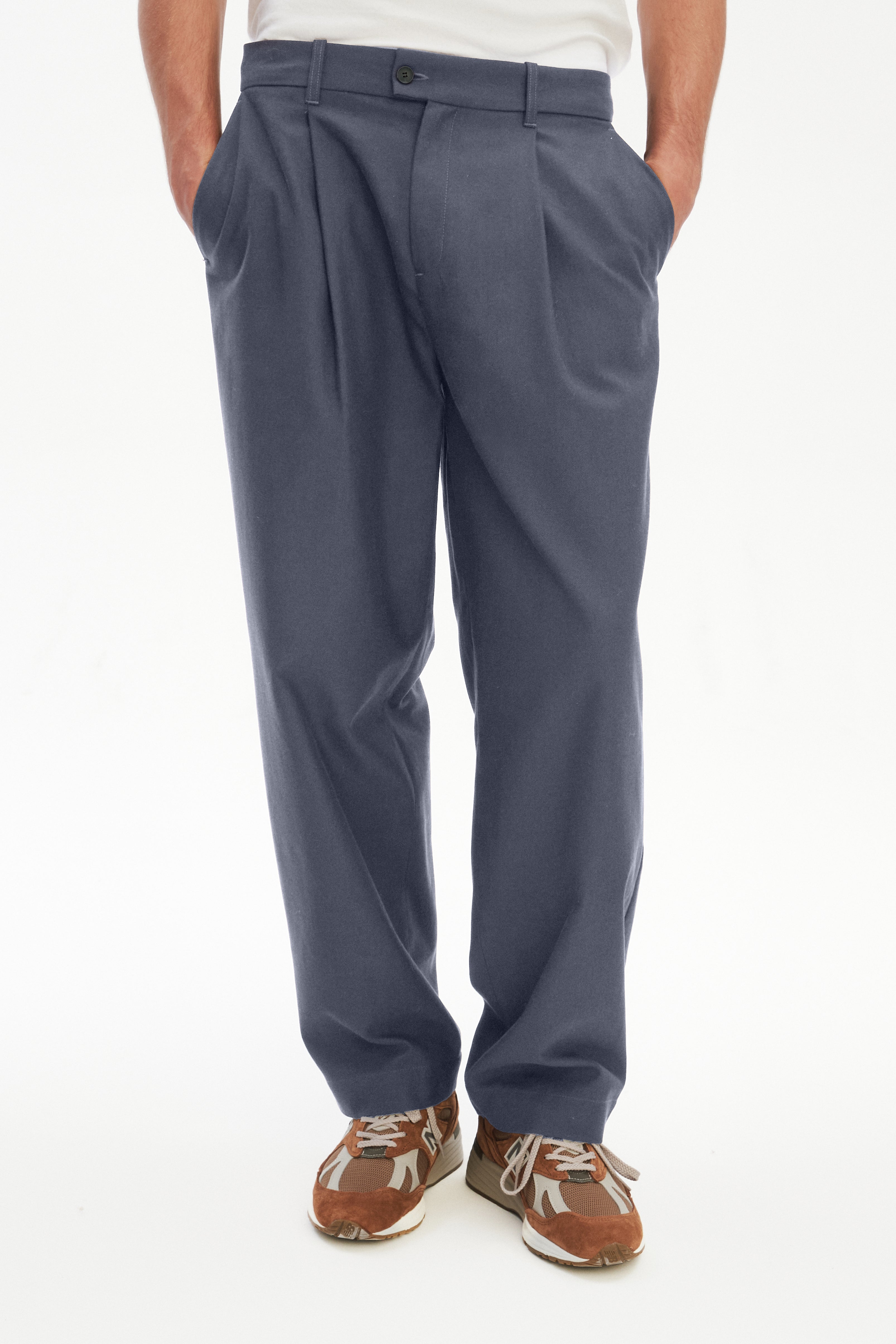 Amsterdam Trousers in a Steel Blue Subtle Firm Italian Organic Cotton