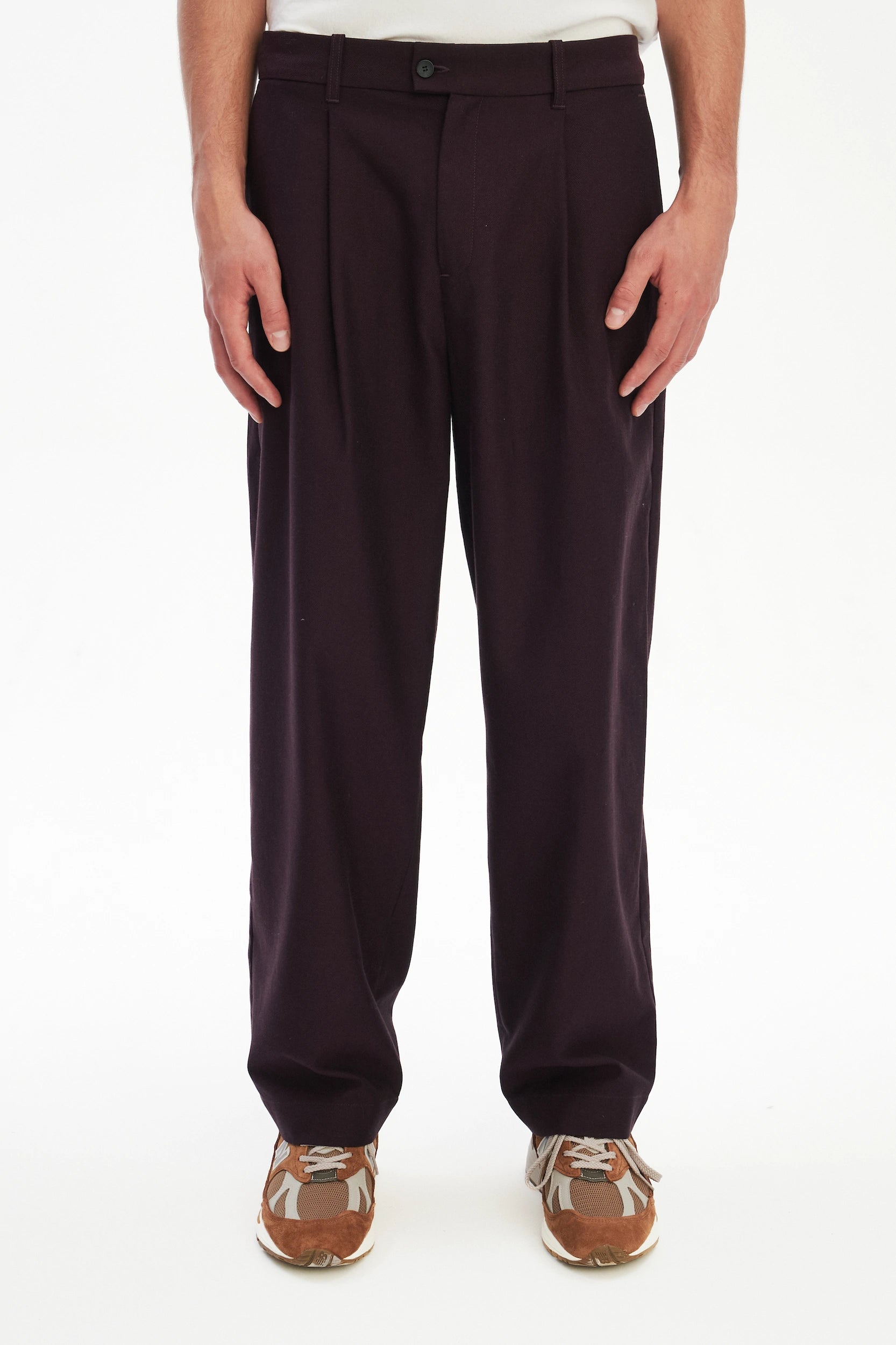 Amsterdam Trousers in a Deep Burgundy Red Firm Italian Cotton by Subalpino