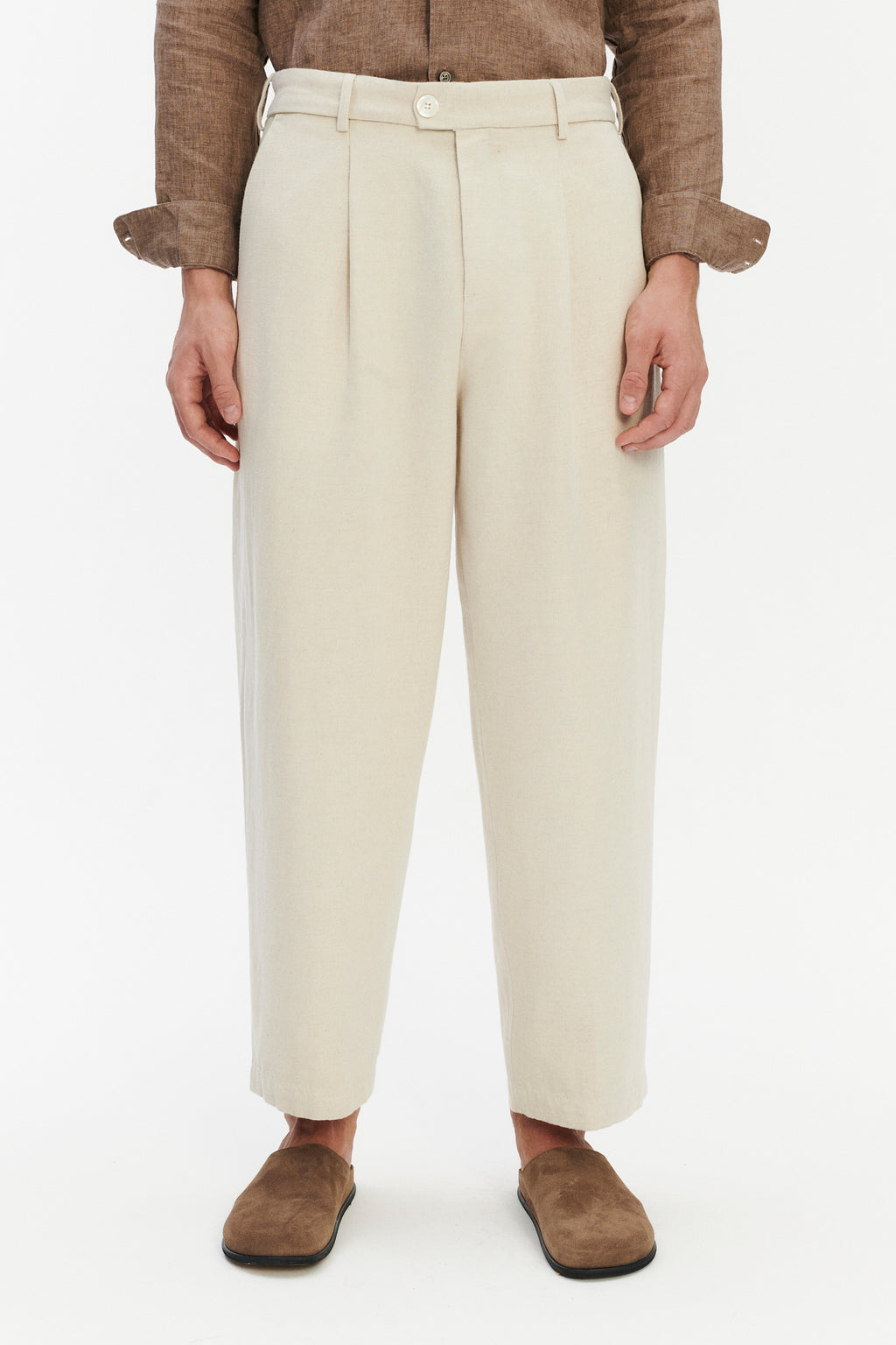 Pre-Order - Cropped Trousers in Japanese Blend of Cotton, Linen and Wool