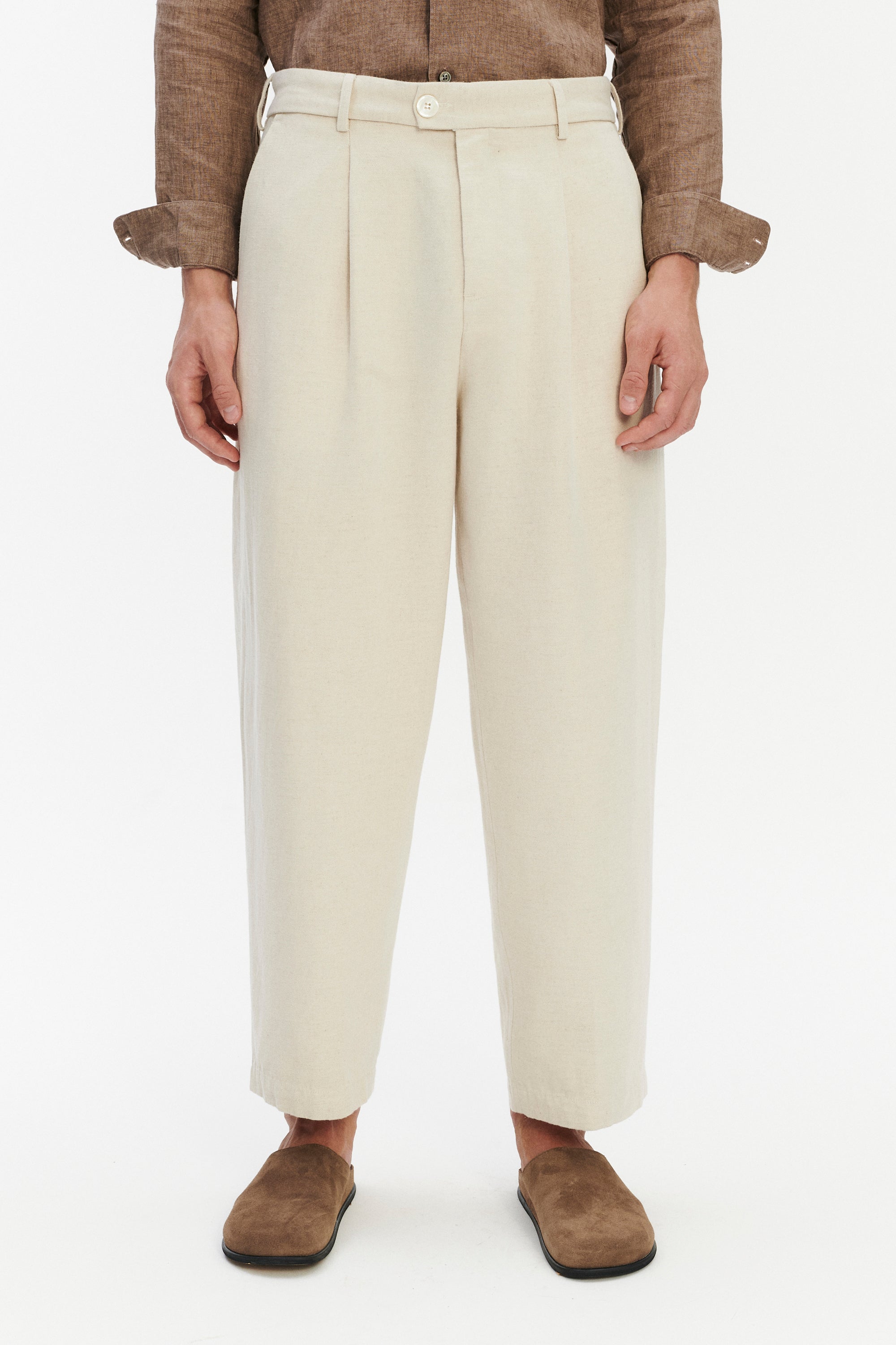 Pre-Order - Cropped Trousers in Japanese Blend of Cotton, Linen and Wool