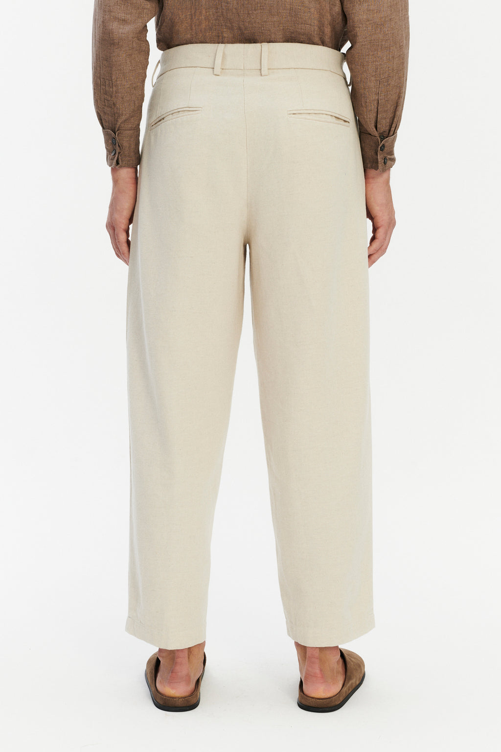 Pre-Order - Cropped Trousers in Japanese Blend of Cotton, Linen and Wool