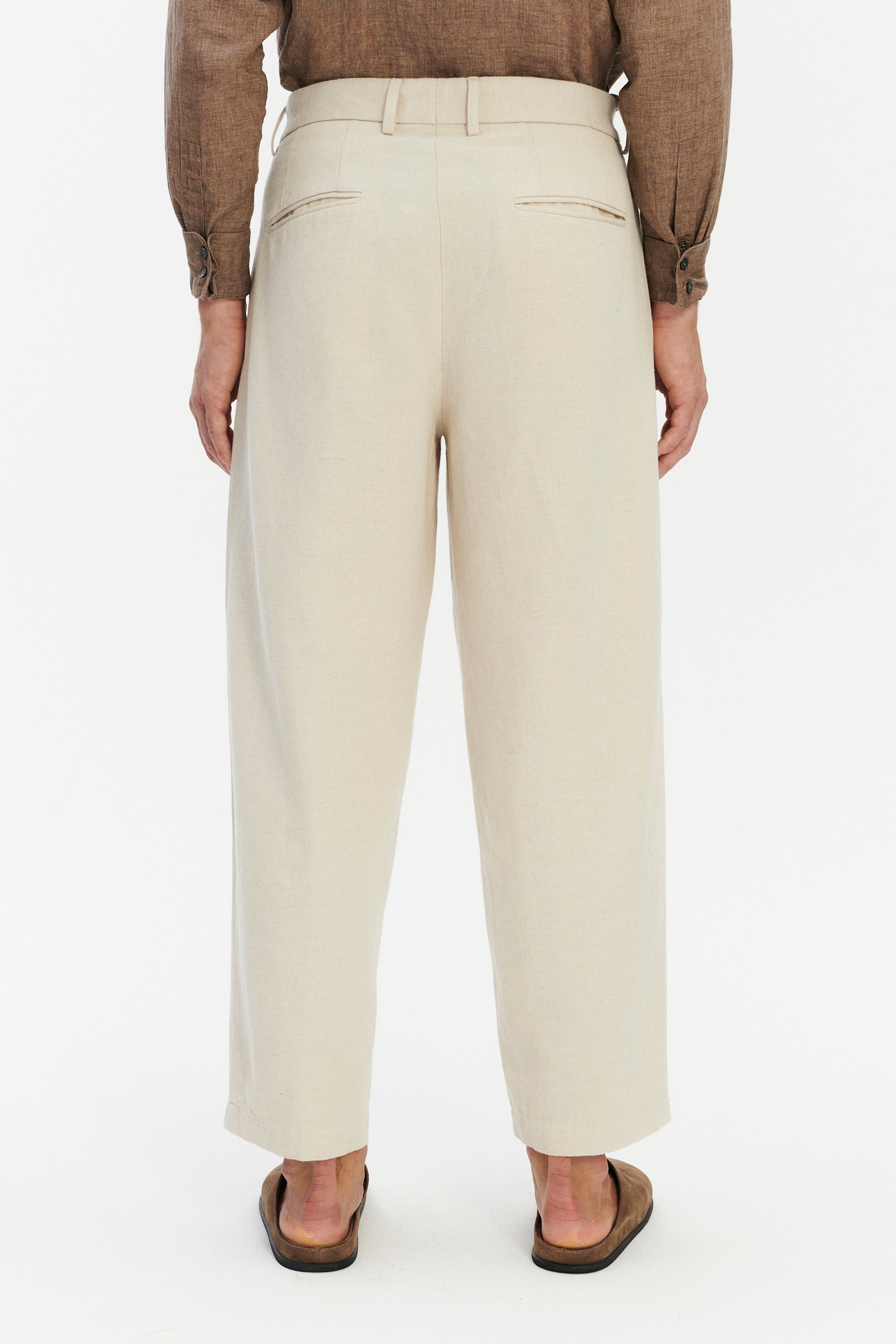 Pre-Order - Cropped Trousers in Japanese Blend of Cotton, Linen and Wool