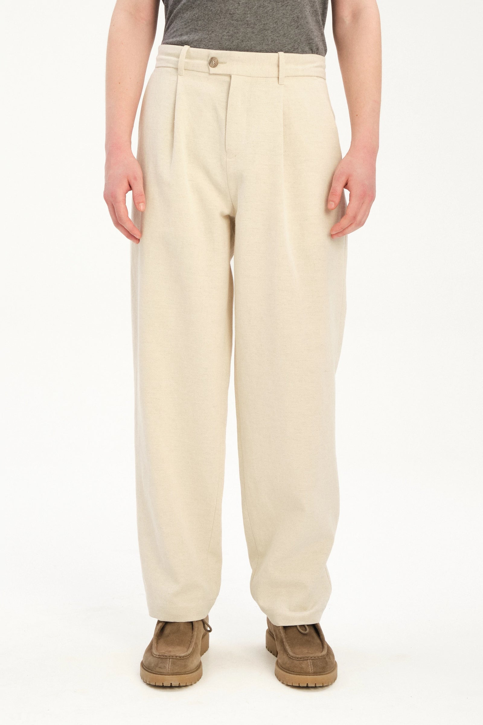 Amsterdam Trousers in an Ecru White Japanese Blend of Wool, Cotton and Linen