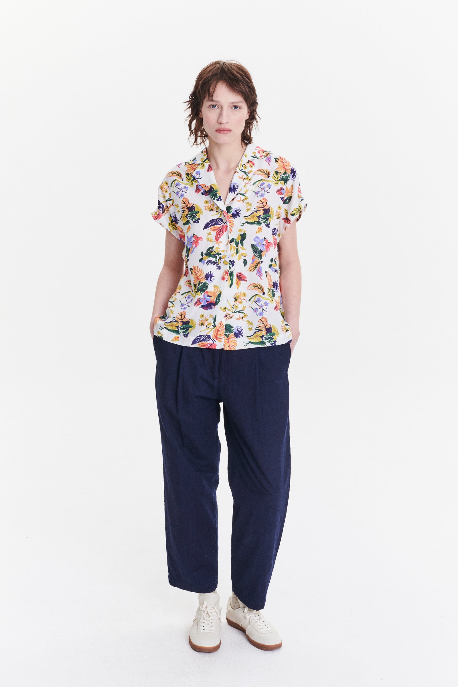 Top  in a Green, Yellow, Blue and Pink Flower Natural Italian Lyocell