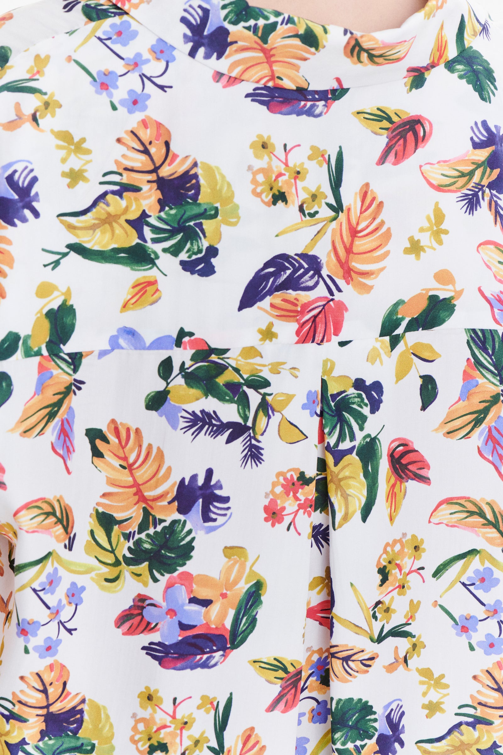 Top  in a Green, Yellow, Blue and Pink Flower Natural Italian Lyocell