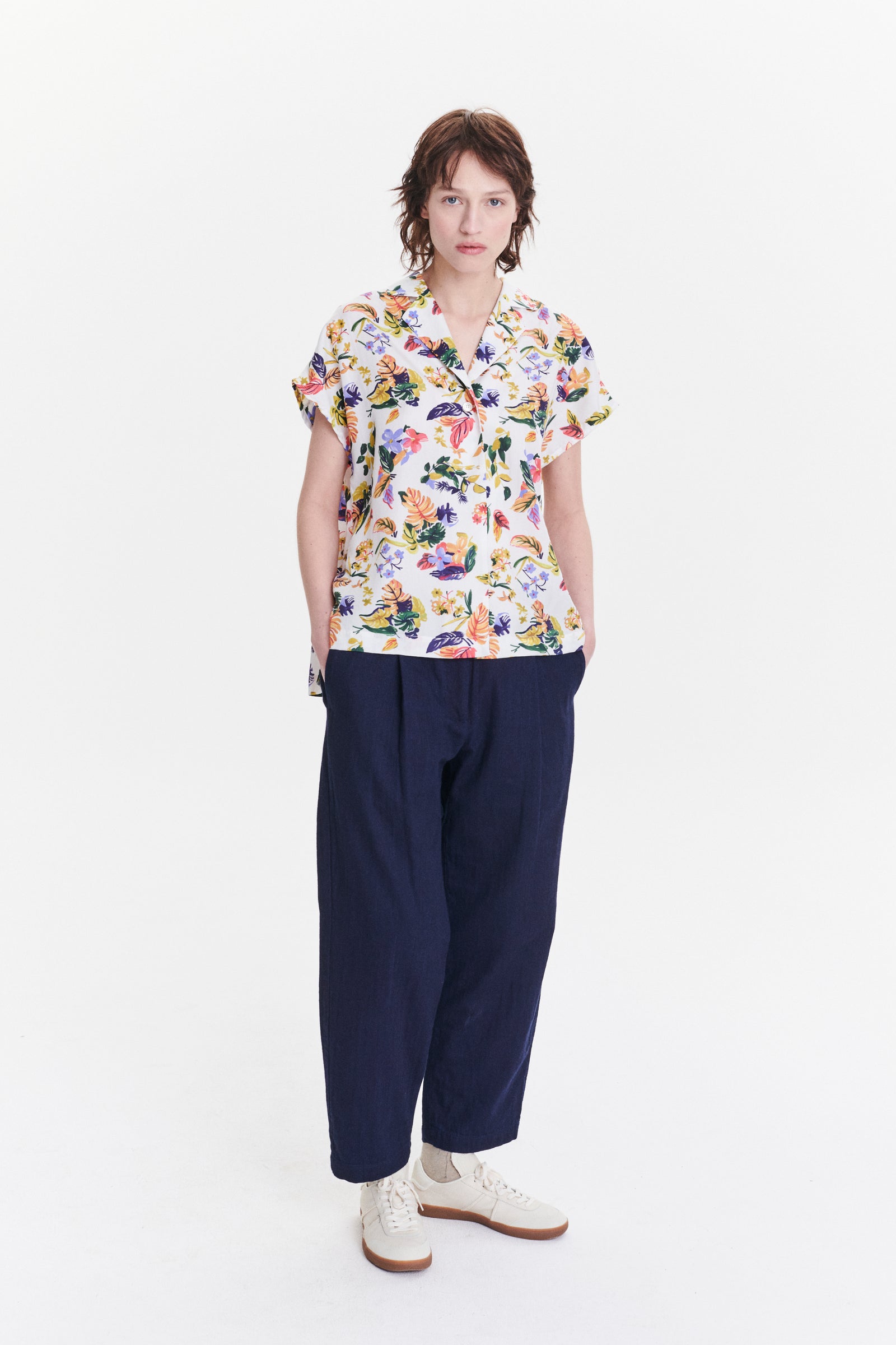 Top  in a Green, Yellow, Blue and Pink Flower Natural Italian Lyocell