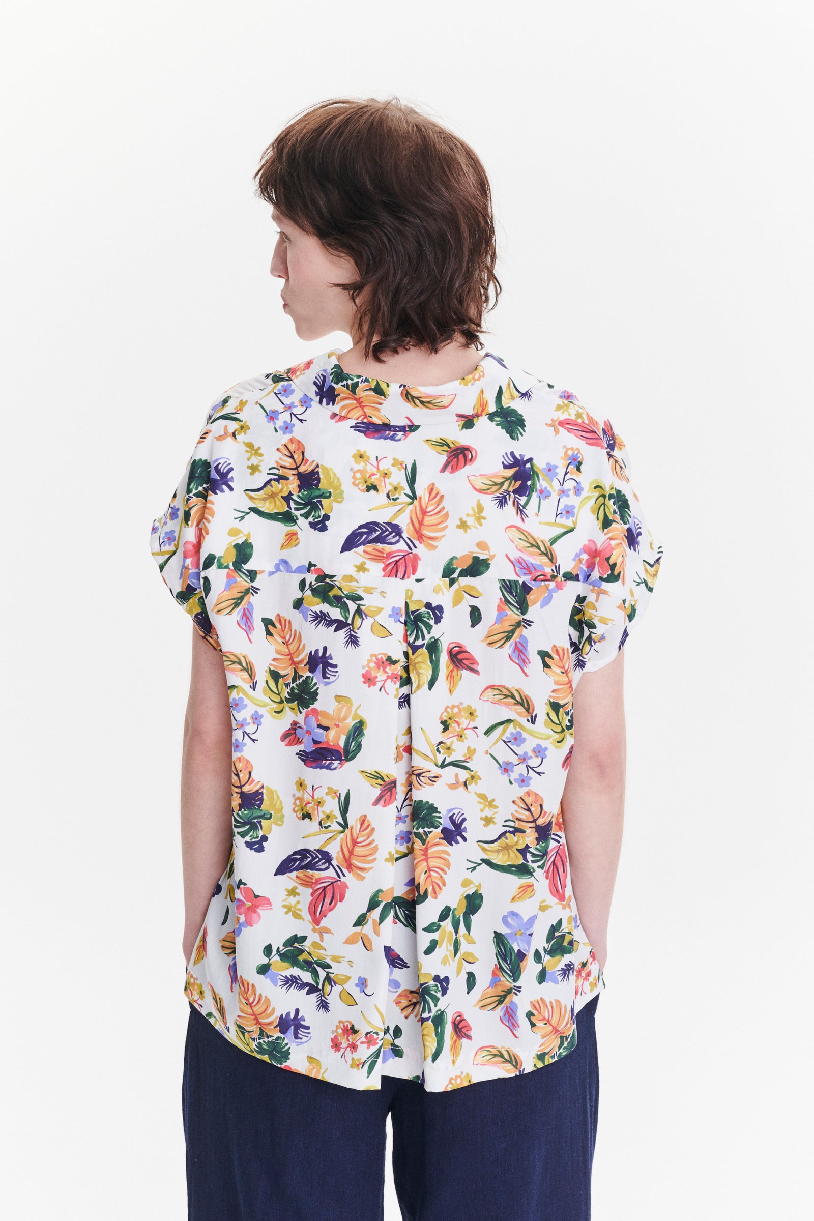 Top  in a Green, Yellow, Blue and Pink Flower Natural Italian Lyocell