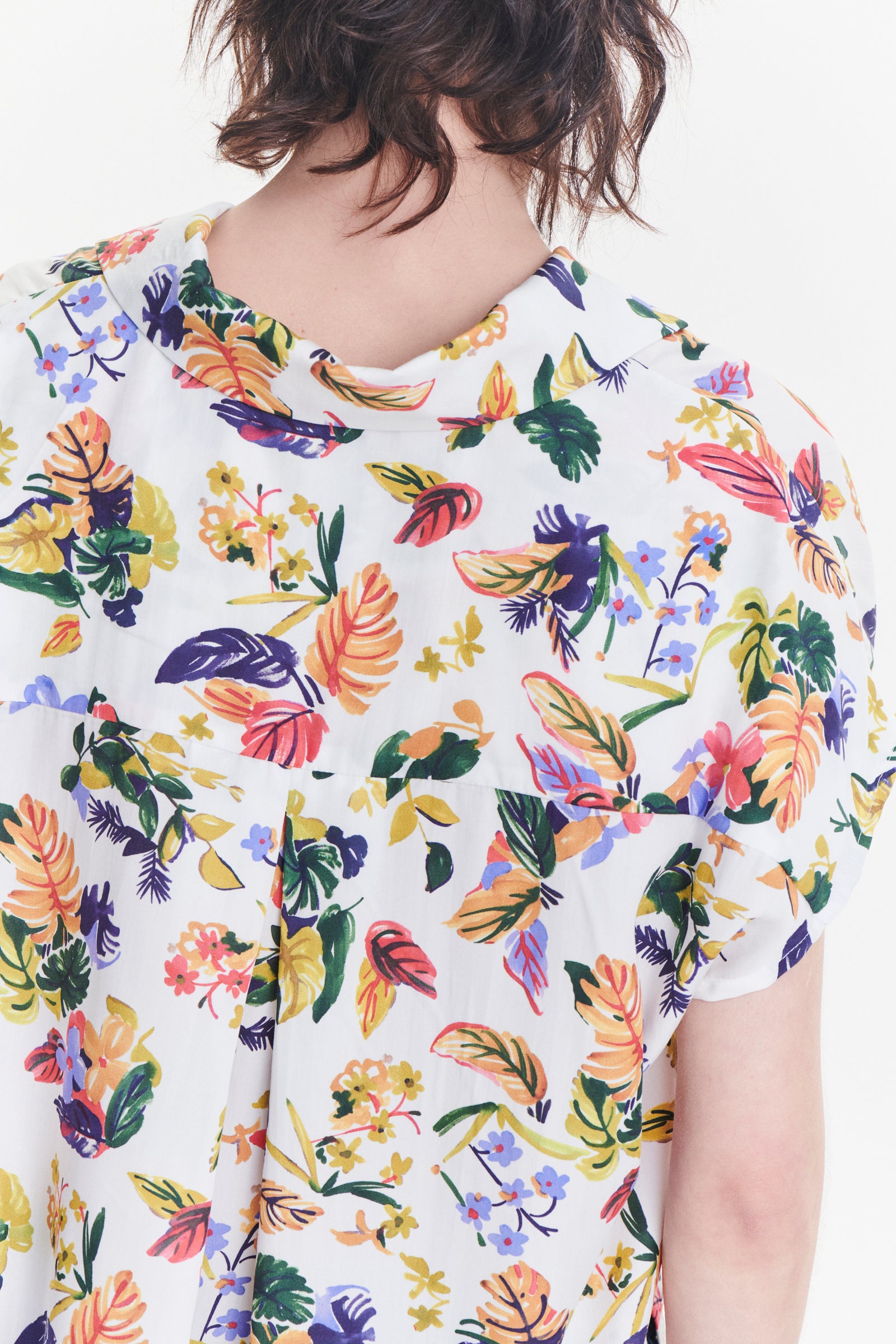 Top  in a Green, Yellow, Blue and Pink Flower Natural Italian Lyocell