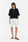 Relaxed Shirt Jacket in a Dark Navy Airy Structural Portuguese Cotton