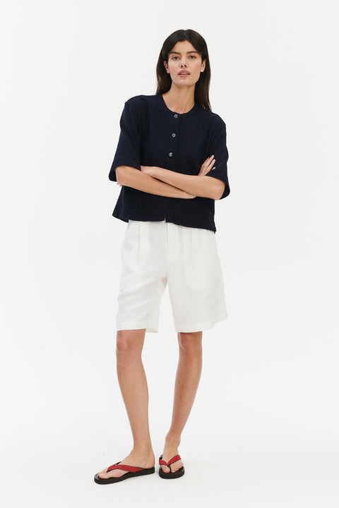 Relaxed Shirt Jacket in a Dark Navy Airy Structural Portuguese Cotton