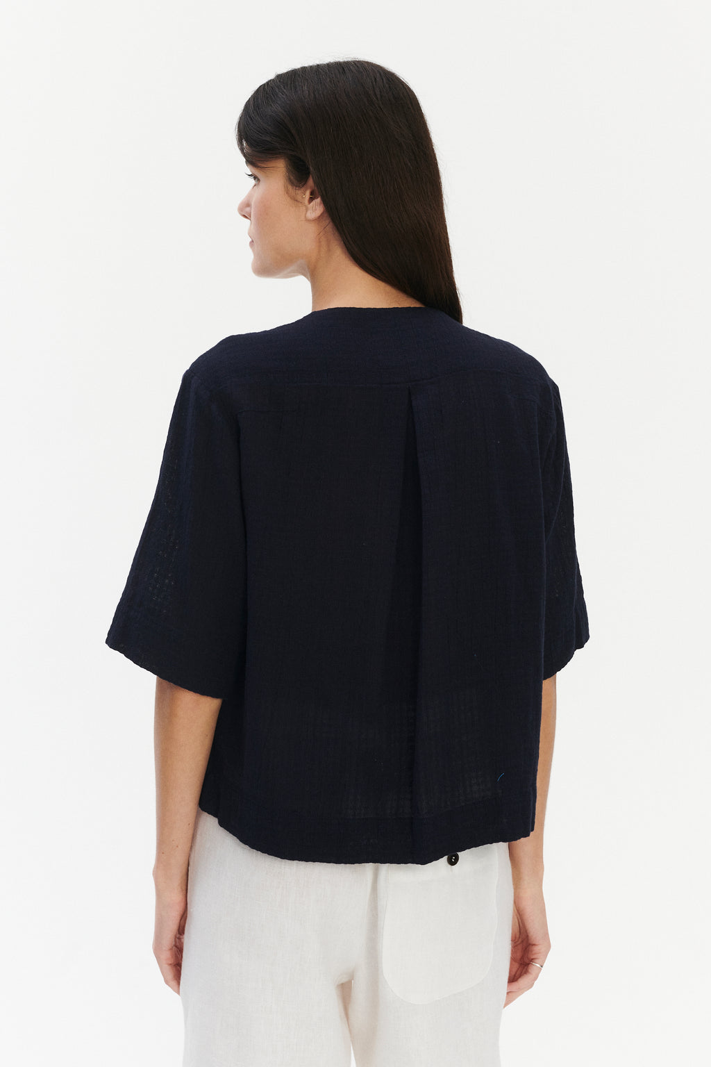 Relaxed Shirt Jacket in a Dark Navy Airy Structural Portuguese Cotton