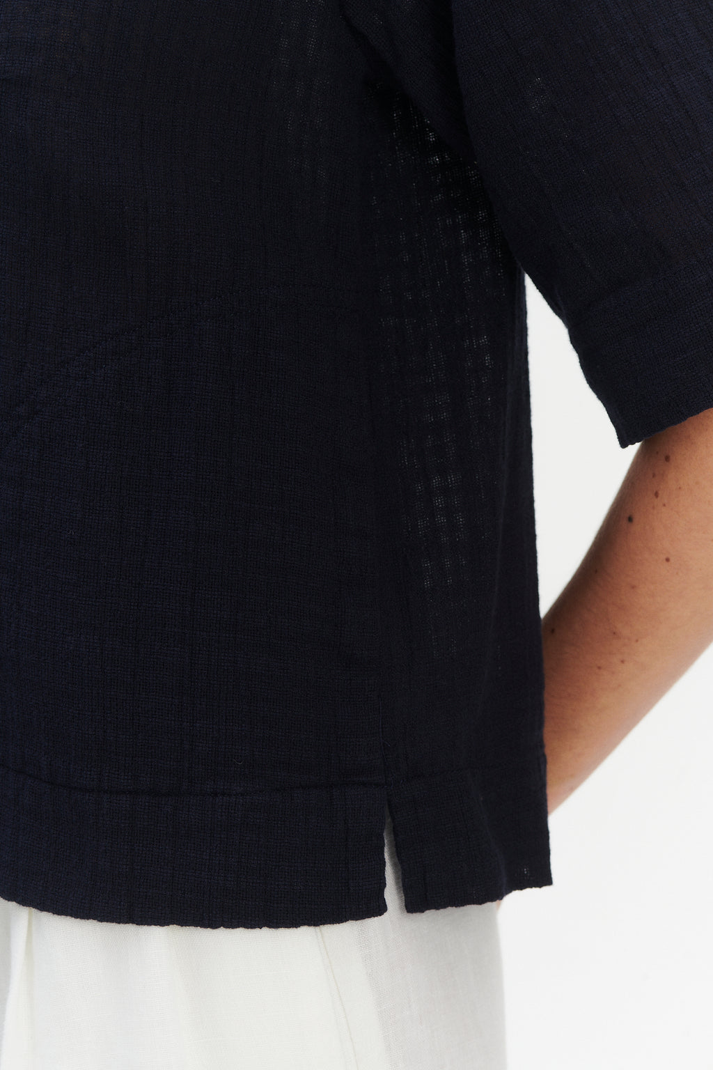 Relaxed Shirt Jacket in a Dark Navy Airy Structural Portuguese Cotton