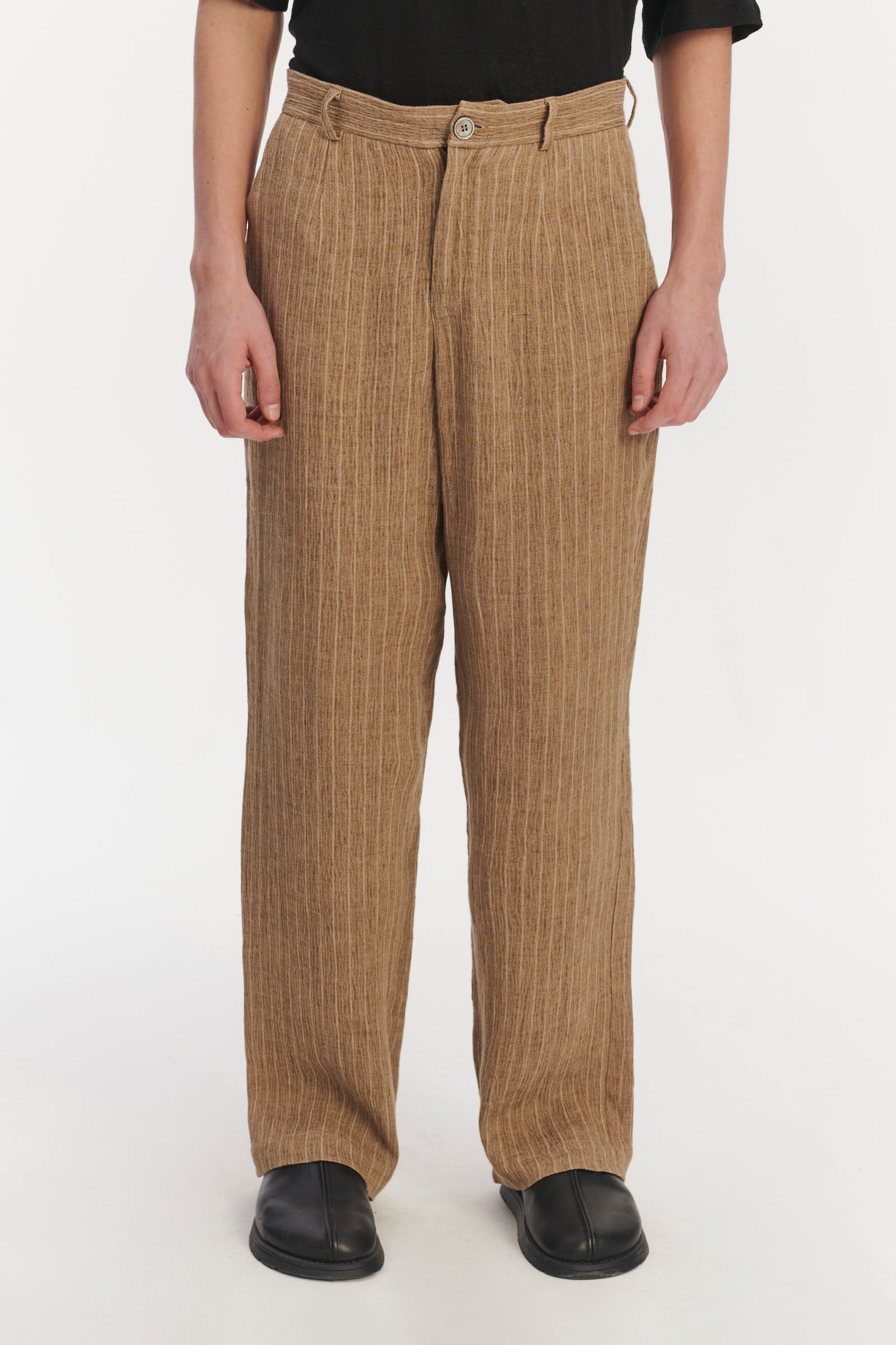 Relaxed Wide Leg Trousers in a Camel Fluid Italian Linen and Viscose