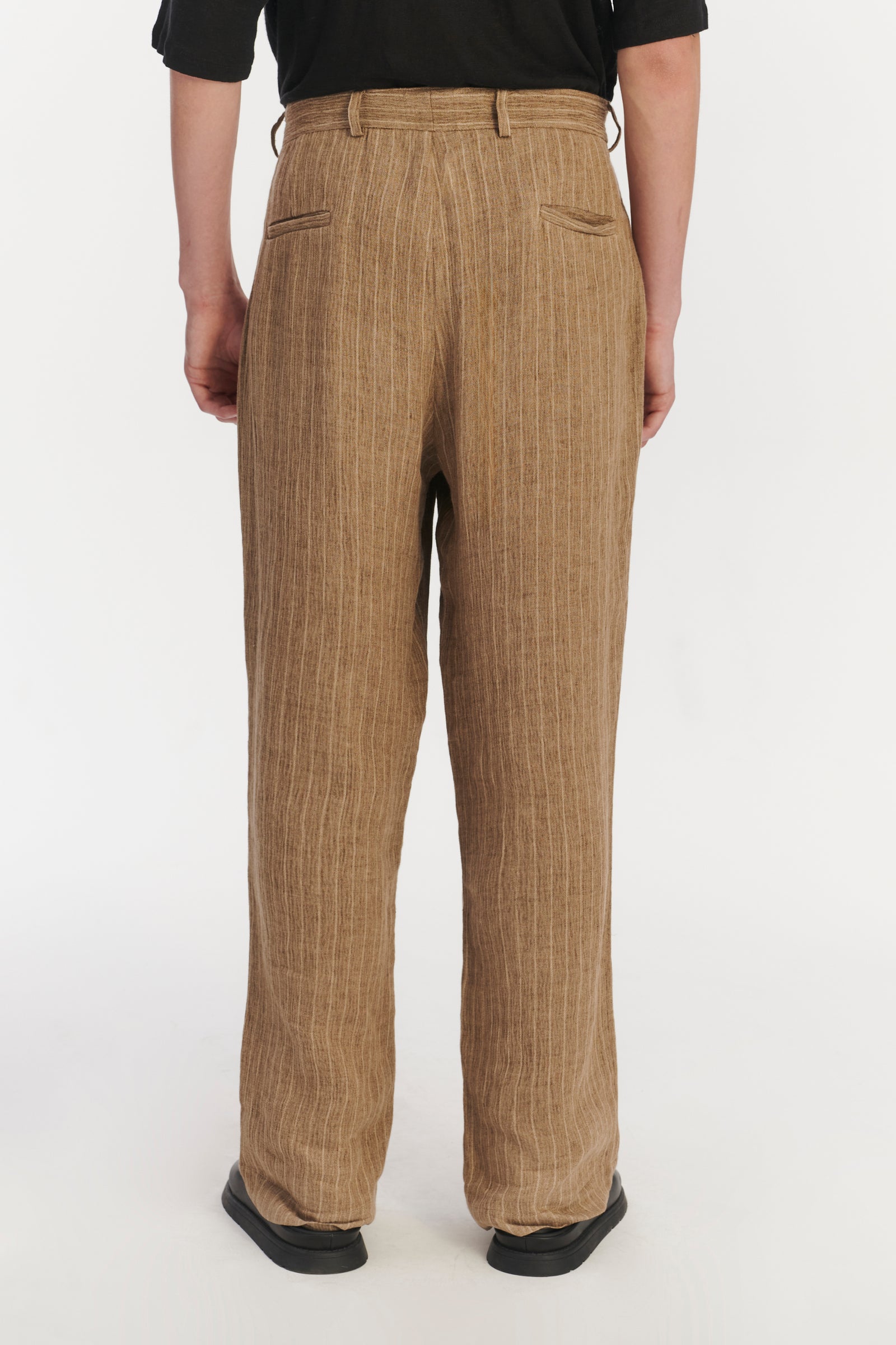 Relaxed Wide Leg Trousers in a Camel Fluid Italian Linen and Viscose
