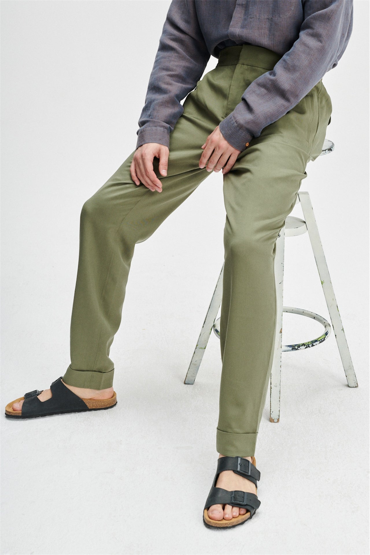 Garden Trousers in an Olive Green Sustainable Smooth and Soft Italian Lyocell Gabardine