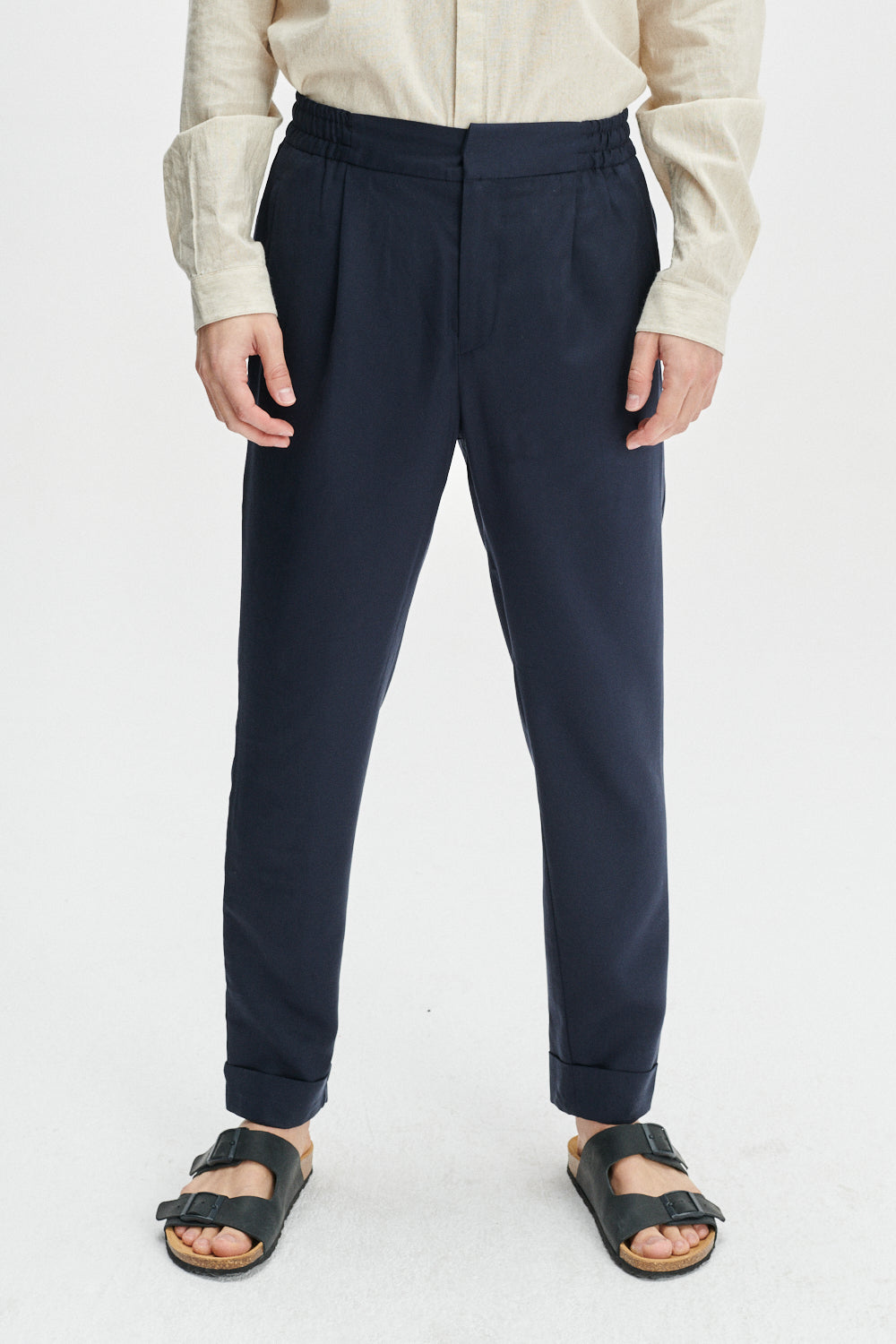 Garden Trousers in a Navy Blue Sustainable Smooth and Soft High End Italian Lyocell by Albini