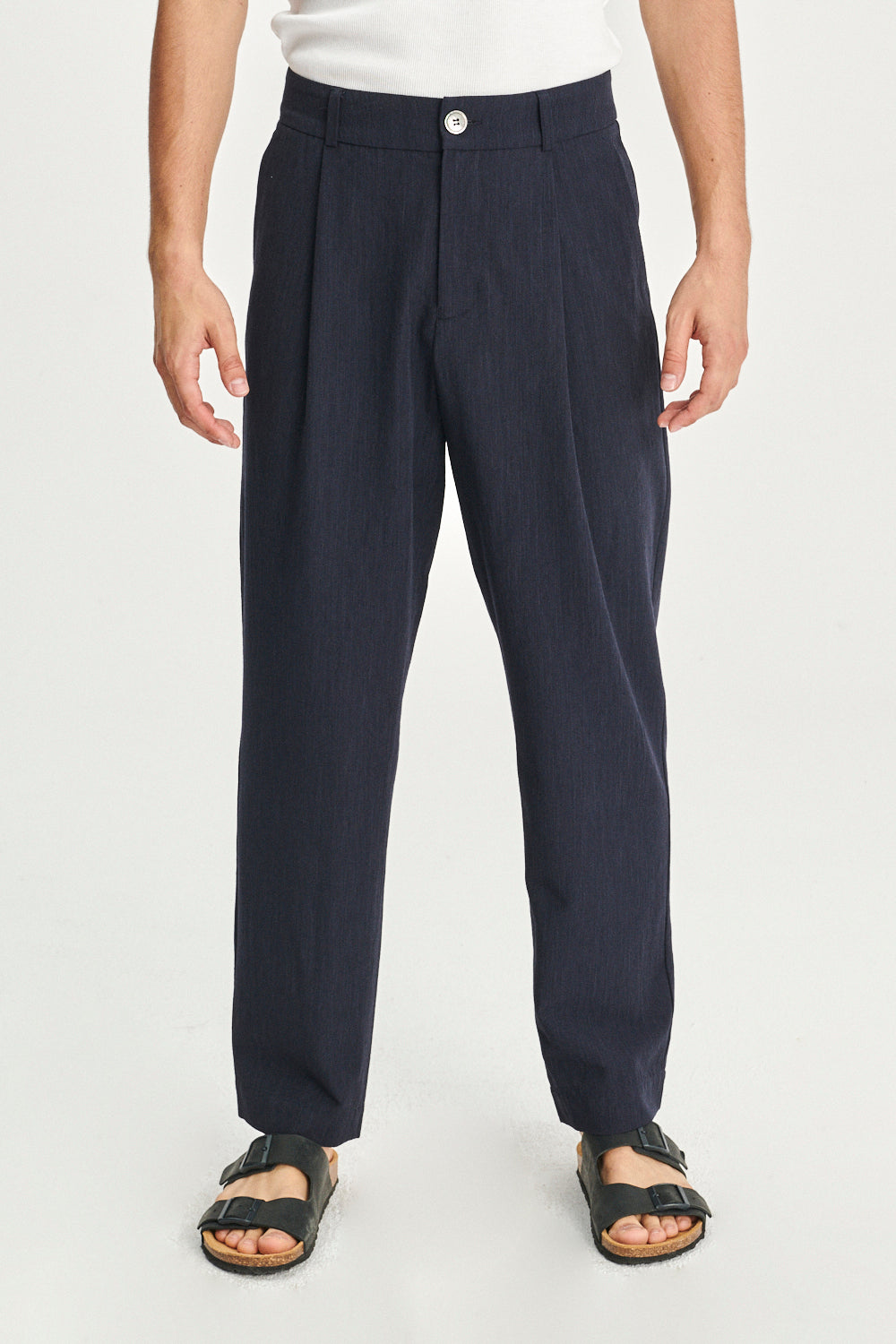 Genuine Trousers in a Navy Italian Virgin Wool and Viscose Crepe