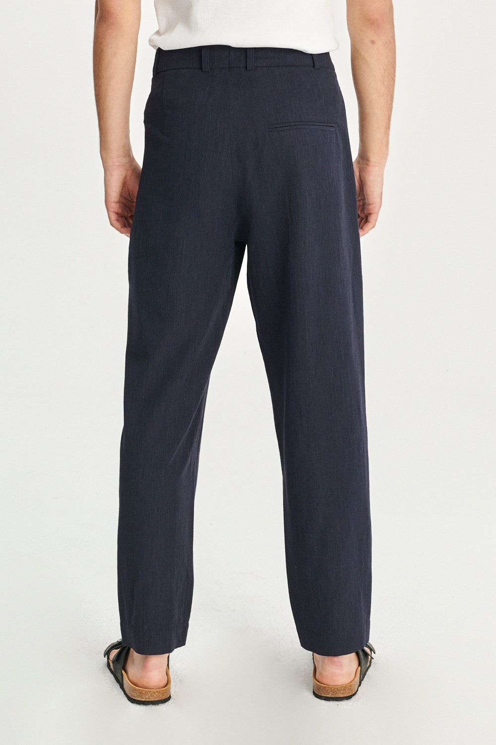 Genuine Trousers in a Navy Italian Virgin Wool and Viscose Crepe