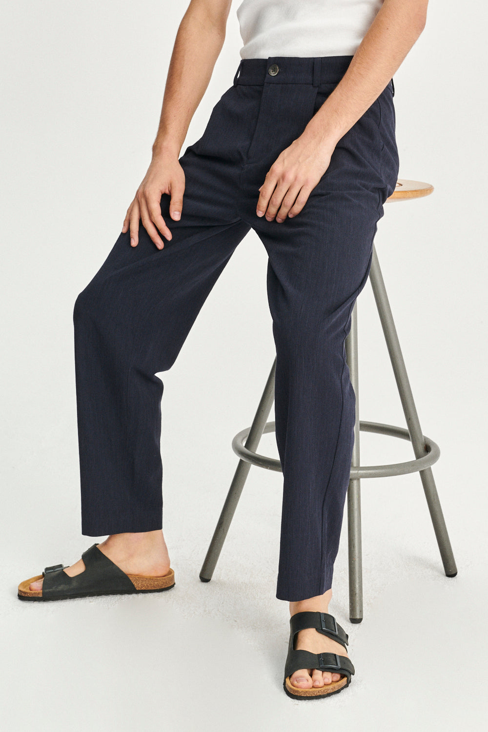 Genuine Trousers in a Blue Italian Virgin Wool and Viscose Fine Crepe