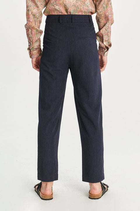 Genuine Trousers in a Blue Italian Virgin Wool and Viscose Fine Crepe