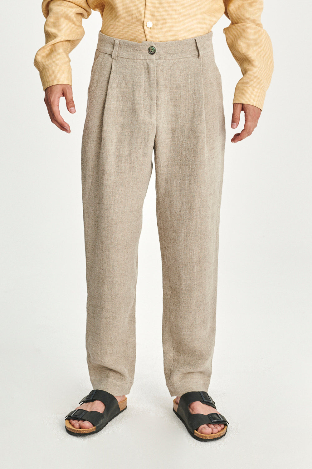 Genuine Trousers in a Beige Fluid and Structured Italian Linen Crepe