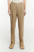 Elasticated Band Trousers in a Camel Fluid Italian Linen and Viscose