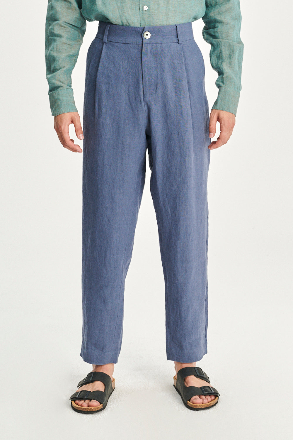 Genuine Trousers in a Police Blue Fine Sustainable Belgian Linen