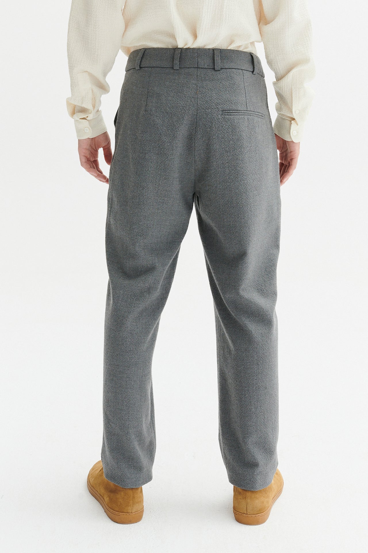 Genuine Trousers in a Grey Italian Virgin Wool and Cotton Seersucker