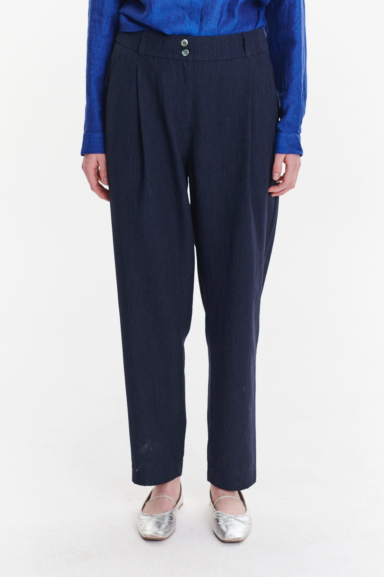 Genuine Trousers in a Navy Blue Fluid Mix of Italian Summer Wool and Viscose