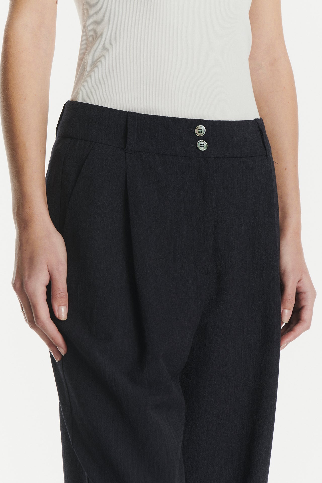 Genuine Trousers in a Navy Virgin Wool and Viscose Crepe