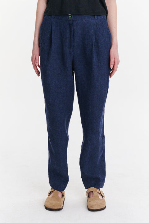 Genuine Trousers in a Navy Blue Fluid Italian Linen Crepe