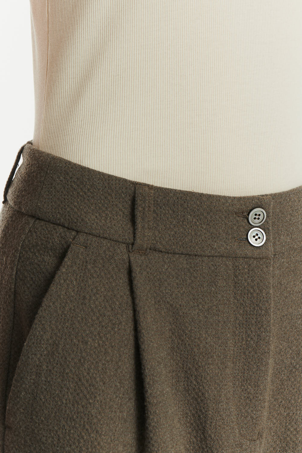 Trousers in a Taupe Italian Virgin Wool and Cotton Seersucker