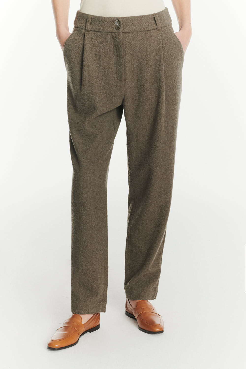 Trousers in a Taupe Italian Virgin Wool and Cotton Seersucker
