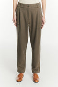 Trousers in a Taupe Italian Virgin Wool and Cotton Seersucker
