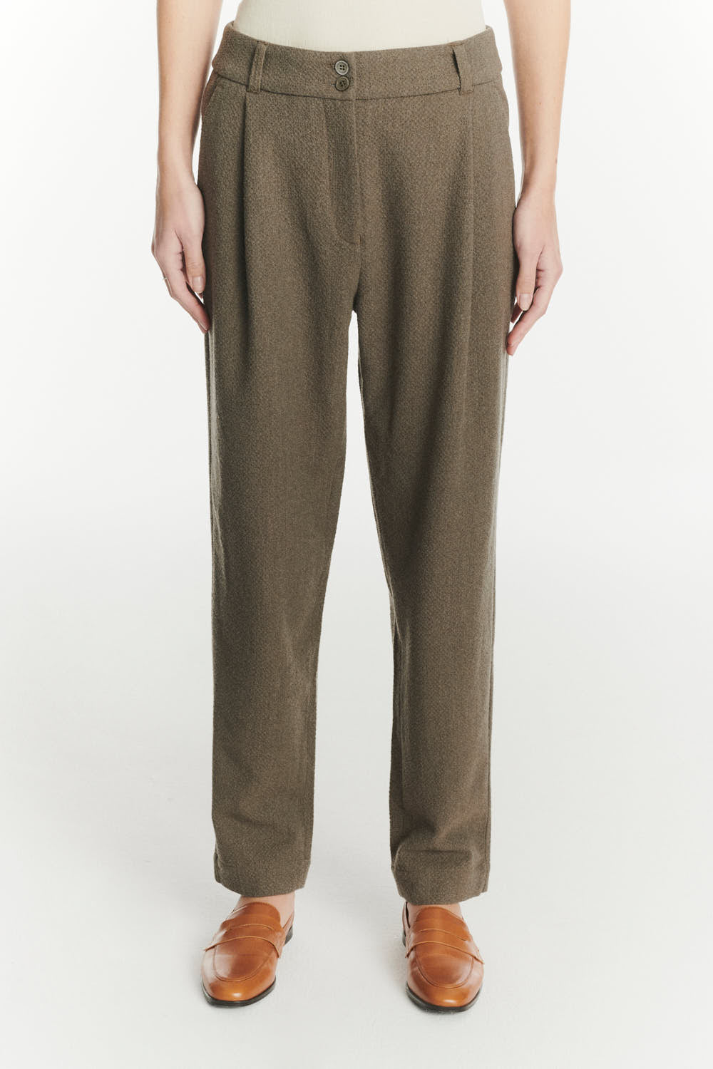 Trousers in a Taupe Italian Virgin Wool and Cotton Seersucker