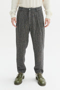 Genuine Trousers in a Grey and Black Italian Virgin Wool Herringbone Tweed