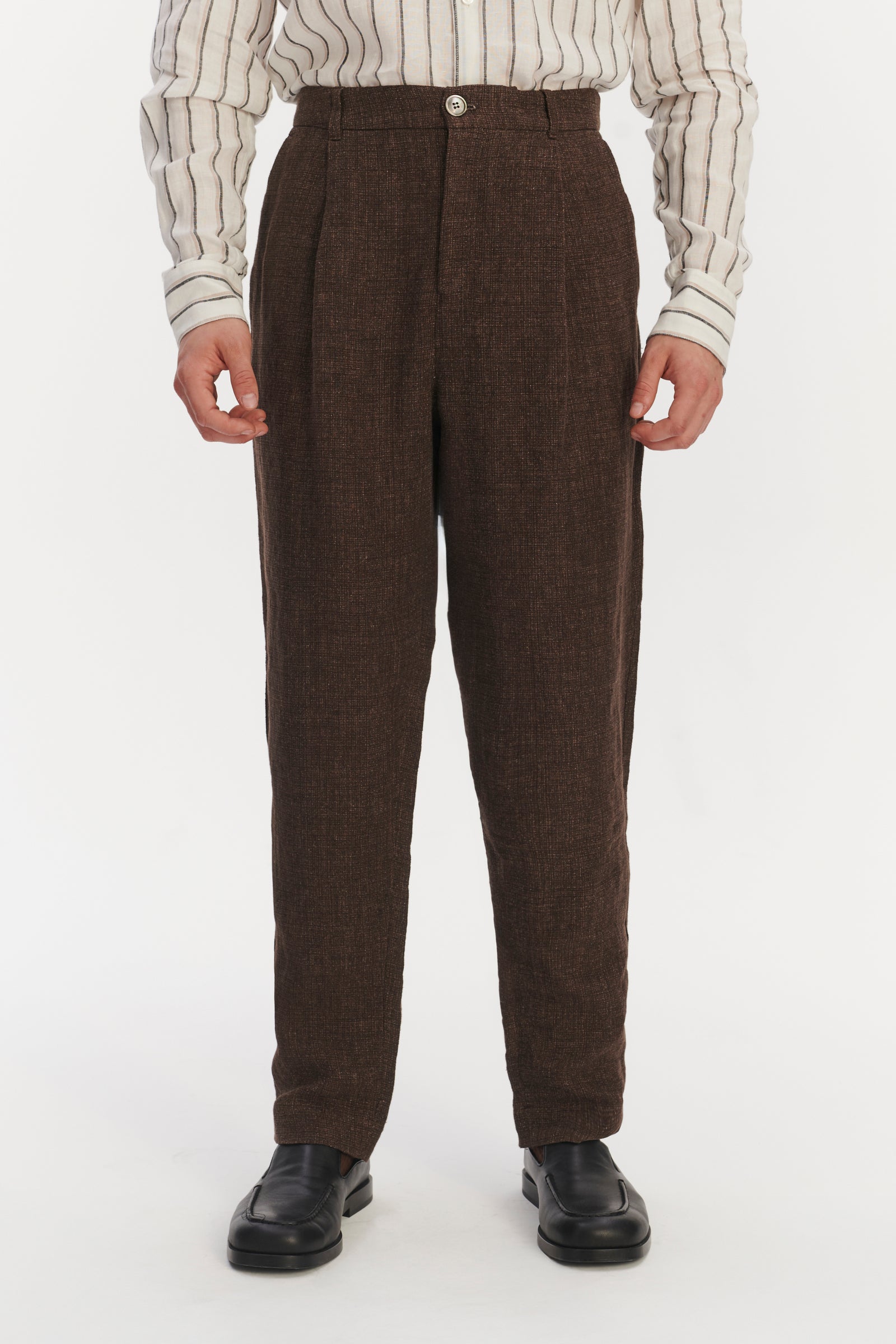 Genuine Trousers in the Finest Brown Italian Linen Crepe