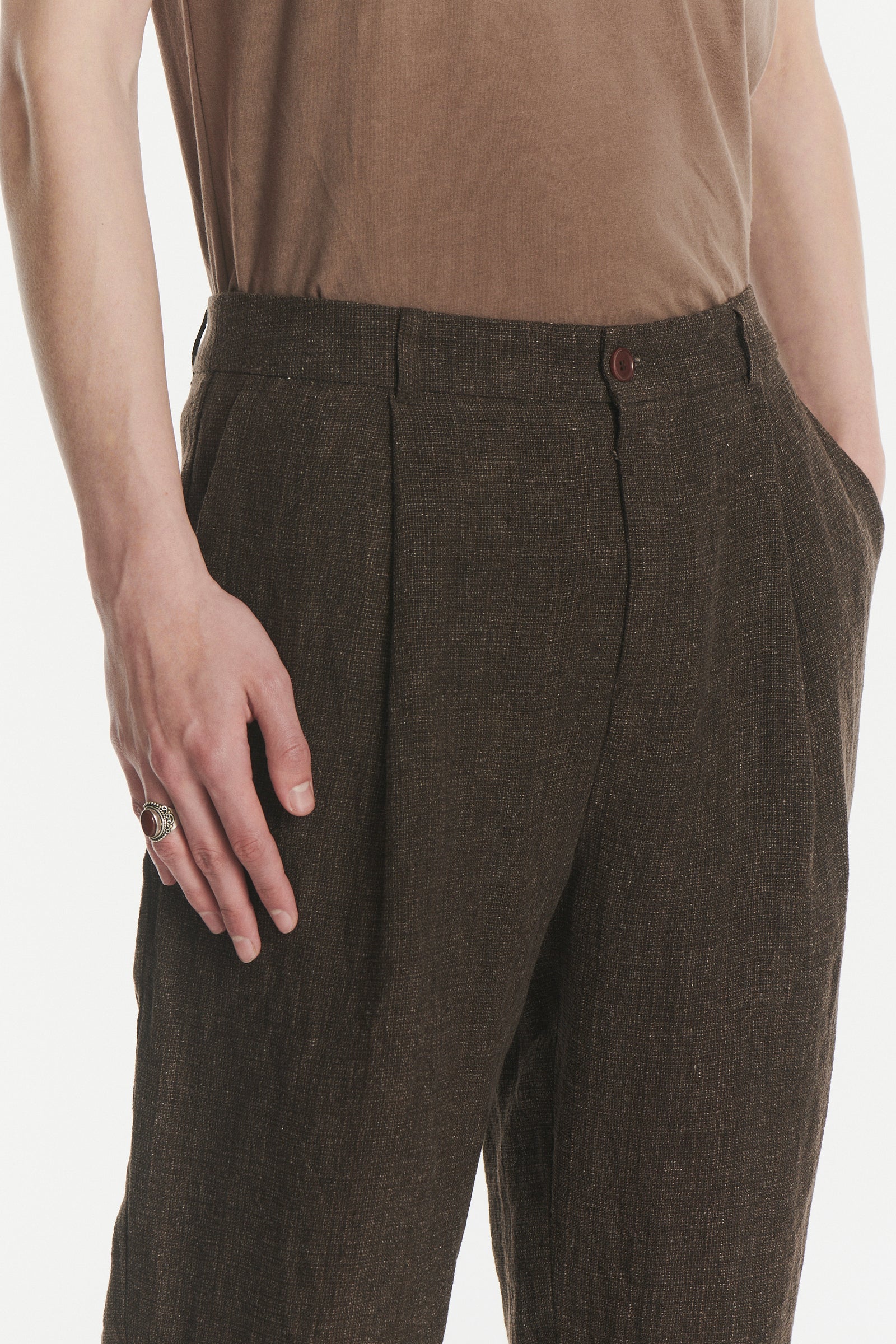 Genuine Trousers in the Finest Brown Italian Linen Crepe