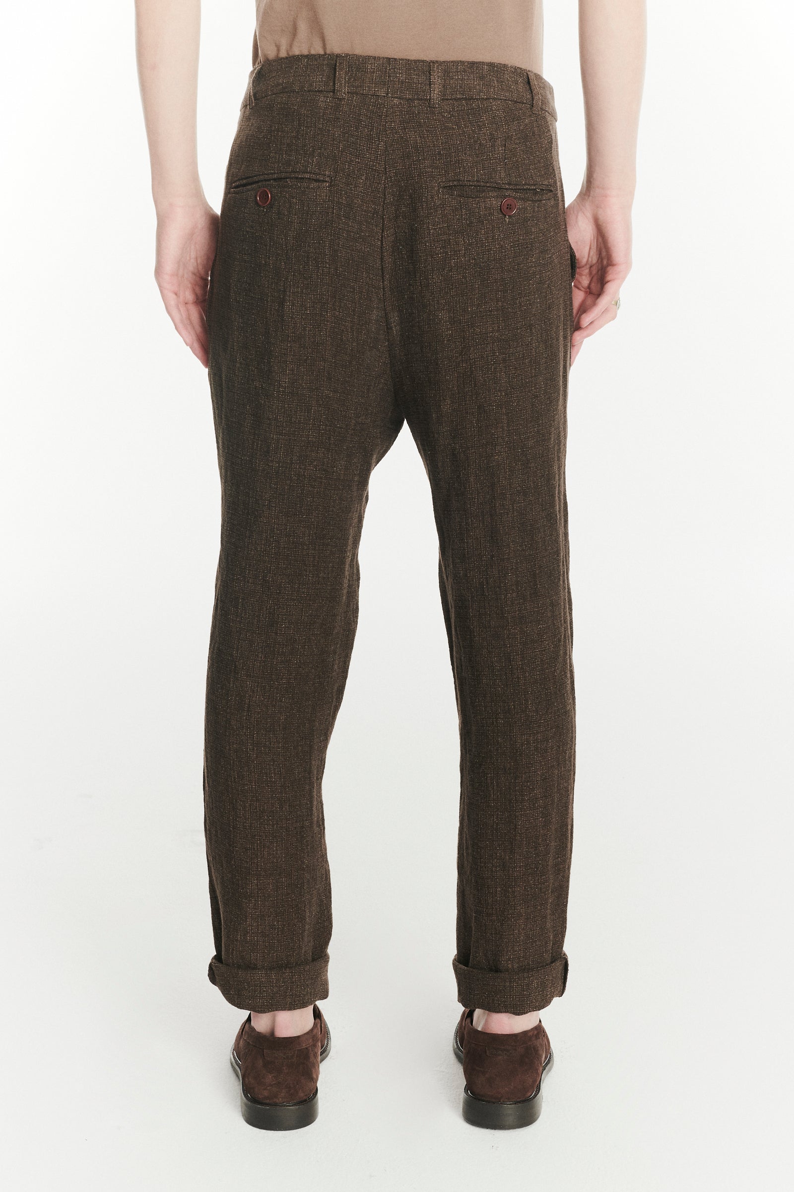 Genuine Trousers in the Finest Brown Italian Linen Crepe